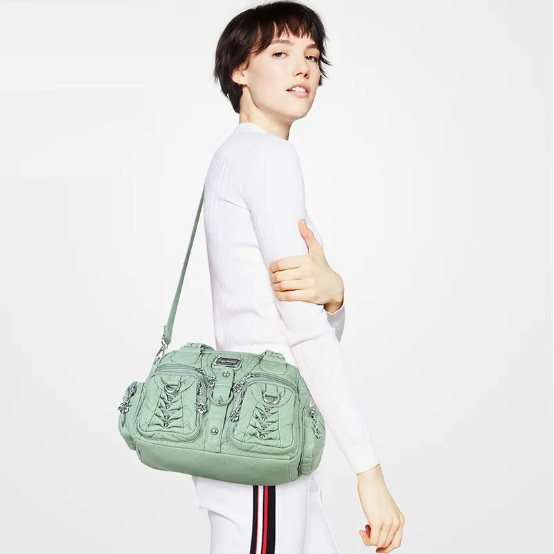  Women Handbags Satchel Top-handle Handbag PU Shoulder Bag Roomy Pocket  Pack Multi-pockets Shoulder Purse Bags