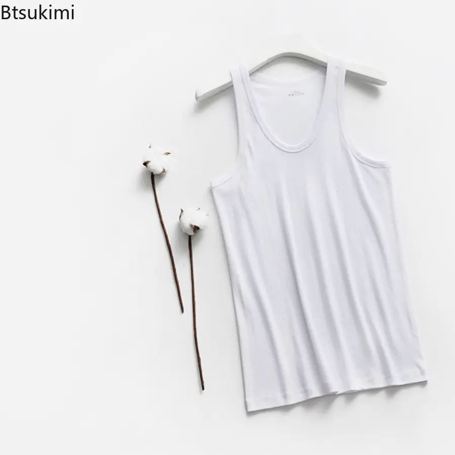 2025 Summer Tank Tops Men 100% Cotton Solid Vest Male Breathable Sleeveless Tops Slim Casual Gym Running Comfortable Undershirt