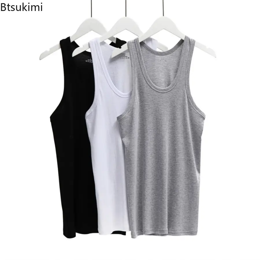 2025 Summer Tank Tops Men 100% Cotton Solid Vest Male Breathable Sleeveless Tops Slim Casual Gym Running Comfortable Undershirt