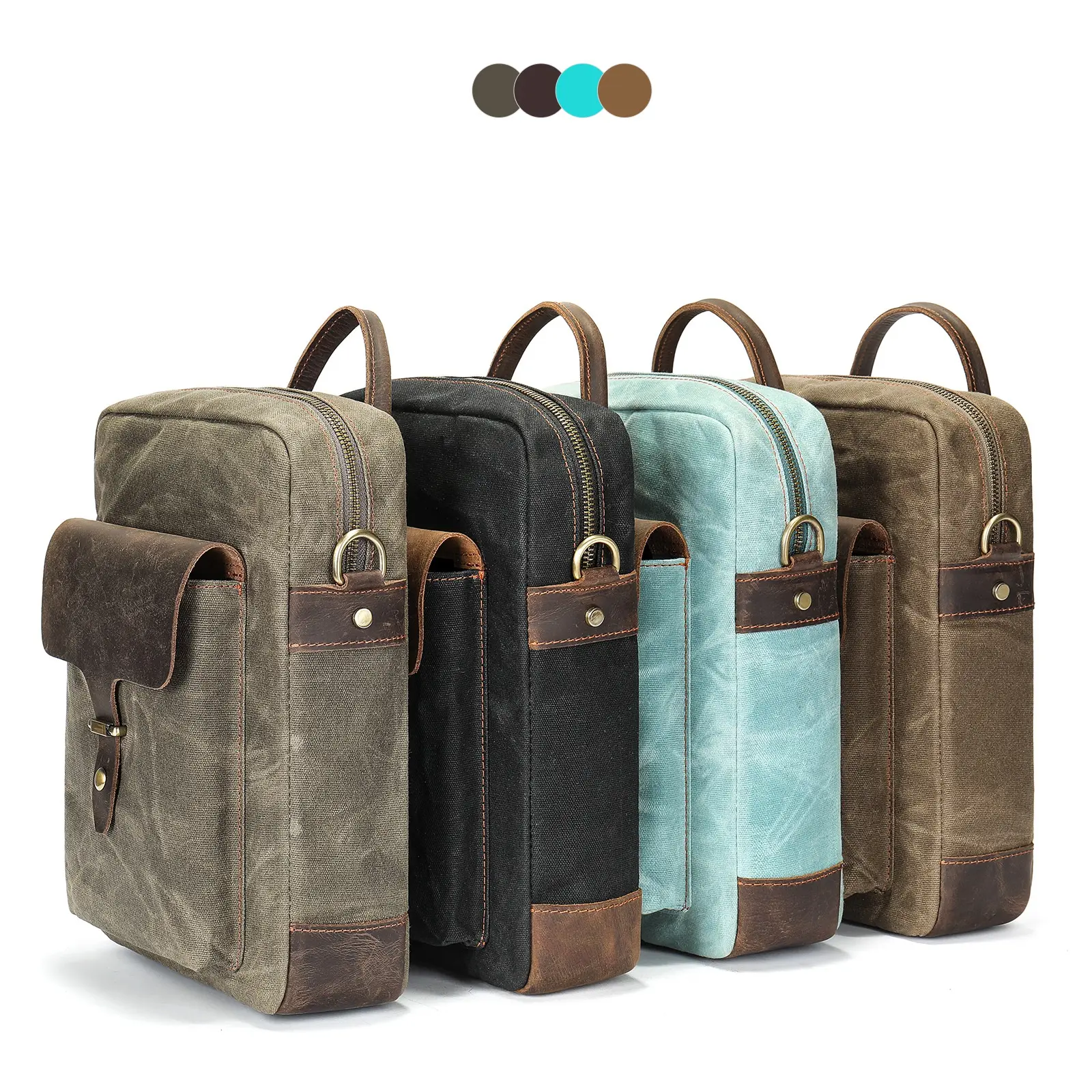 New Men's Bags Canvas Messenger Bag Vintage Leather Business Shoulder Bag Fashion Large Satchel Travel Phone Money Pack Purse