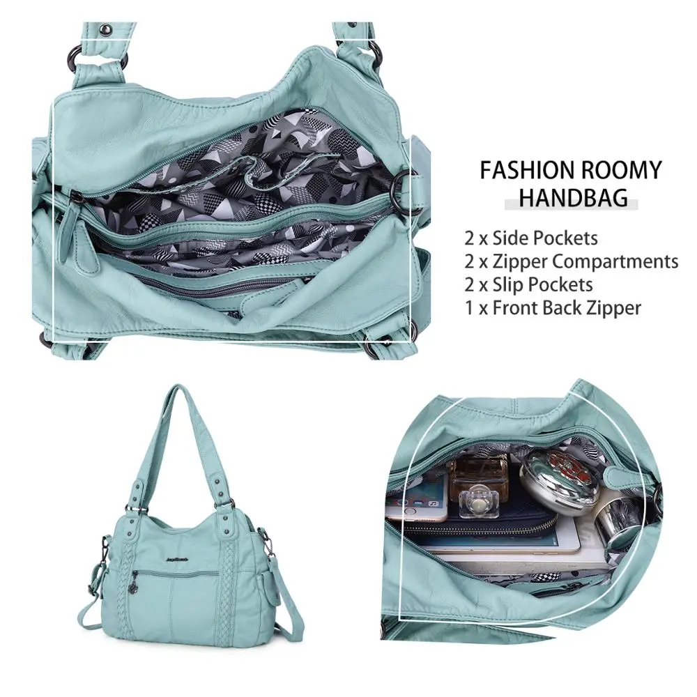 Women Handbags Fashion PU Leather Shoulder Bag Shopper Pack Fashion Multipockets Crossbody Bag Ladies Satchel Zipper Handbag