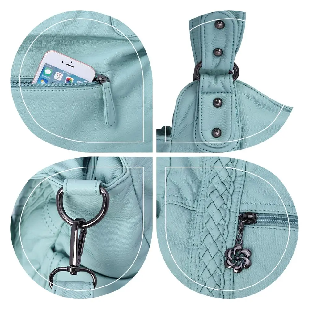 Women Handbags Fashion PU Leather Shoulder Bag Shopper Pack Fashion Multipockets Crossbody Bag Ladies Satchel Zipper Handbag