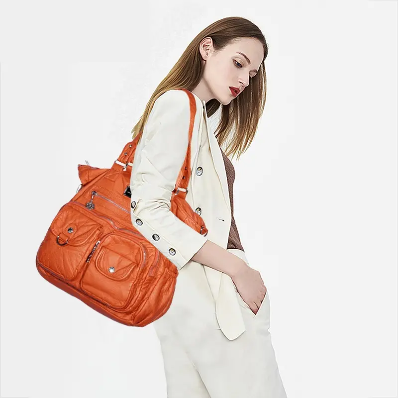Women Handbags Multi-pockets Bag Washable PU Satchel Fashion Lady Shoulder Bag 13”x14” Casual Bags Tote Shoulder Purse