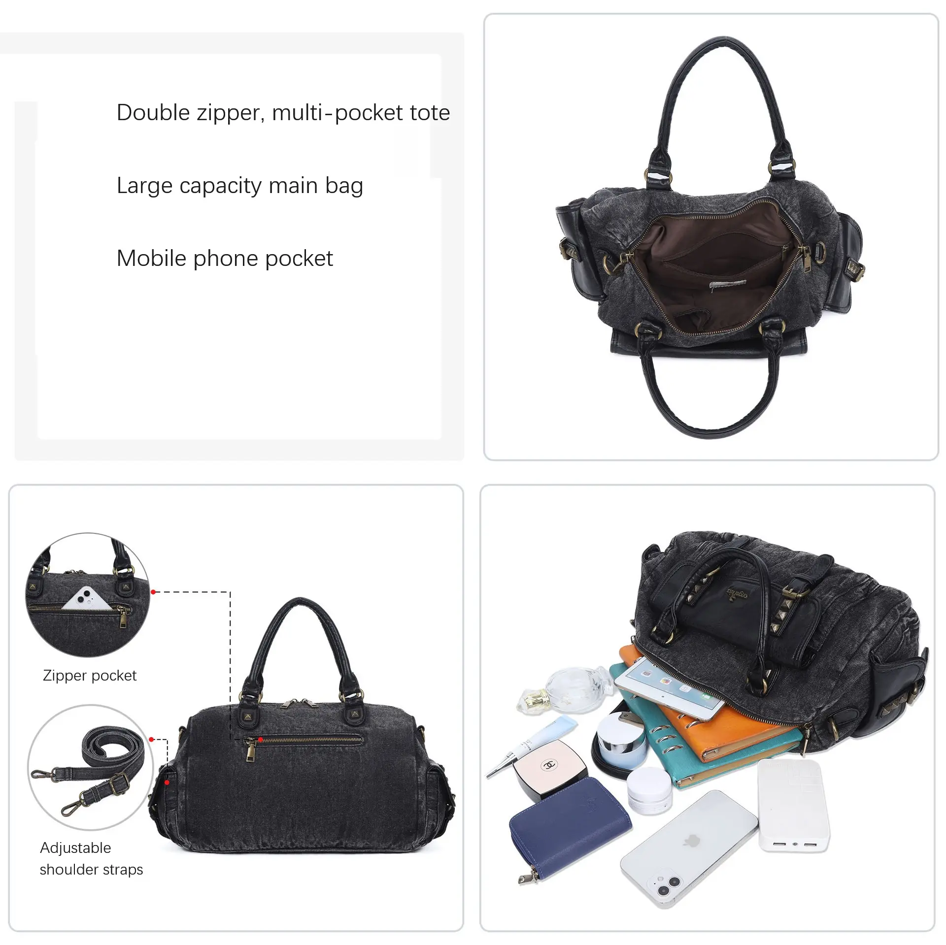  Women Handbags Satchel Top-handle Denim Shoulder Bag Large Dumpling Pack Fabric Shoulder Bags Phone Money Pack
