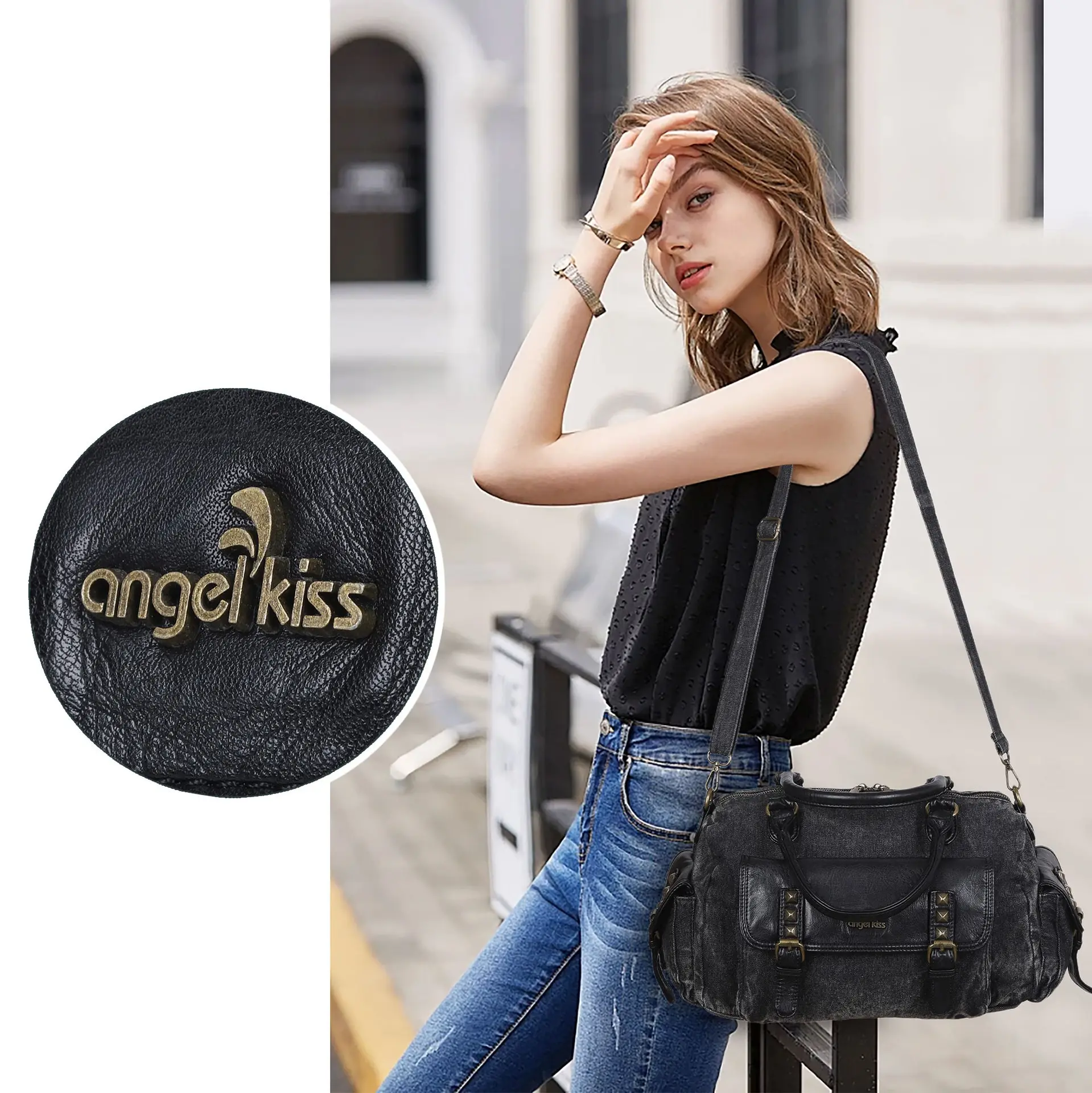  Women Handbags Satchel Top-handle Denim Shoulder Bag Large Dumpling Pack Fabric Shoulder Bags Phone Money Pack