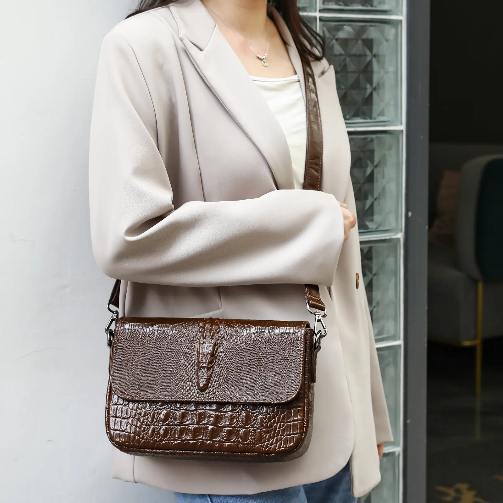 MVA Shoulder Bag Women Fashion Handbags Genuine Leather Dinner Bags Large Crocodile Satchel Luxury Handbag Purse bolsa feminina