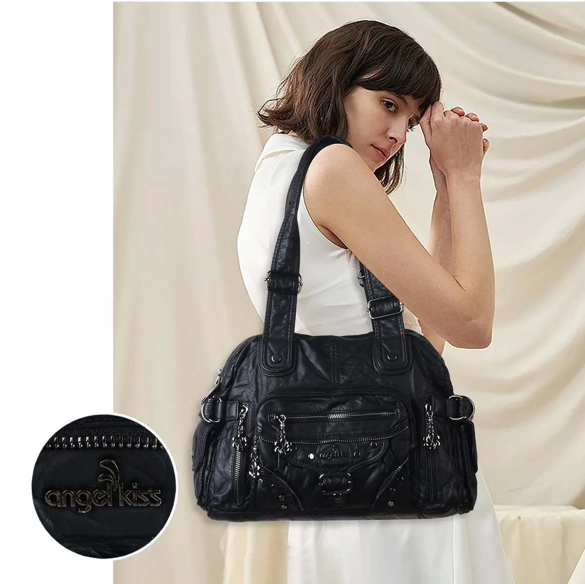 Angel kiss Women Handbags Fashion Large Shoulder Bag Vintage Top-handle Handbag Satchel Dumpling Shoulder Bag Hobos Large Purse
