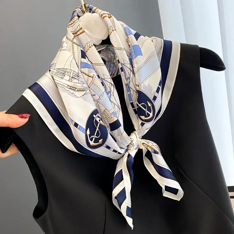 Spring/Summer Outing Leisure Print Wraps Elegant Casual 70*70cm Square Scarf Women’s Retro Breathable Sun-proof Shawl