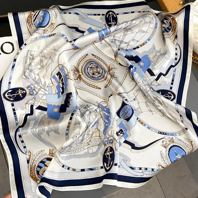 Spring/Summer Outing Leisure Print Wraps Elegant Casual 70*70cm Square Scarf Women’s Retro Breathable Sun-proof Shawl