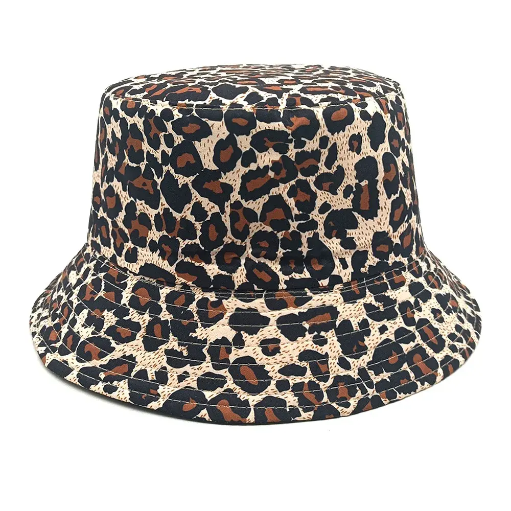 Outing Sun-proof Hat Reversible Leopard Print Bucket Hat Big Brim Fisherman Cap Unisex Fishing Hat Double Sides Panama Cap