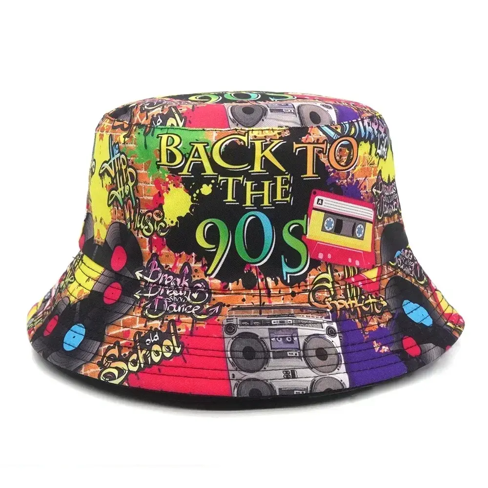 Women Bucket Hat Fashion Design Print 90's Panama Hats Female Vintage Fisherman Unisex Sun Cap Dropshipping
