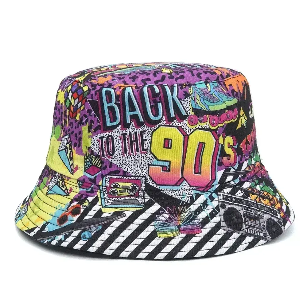 Women Bucket Hat Fashion Design Print 90's Panama Hats Female Vintage Fisherman Unisex Sun Cap Dropshipping
