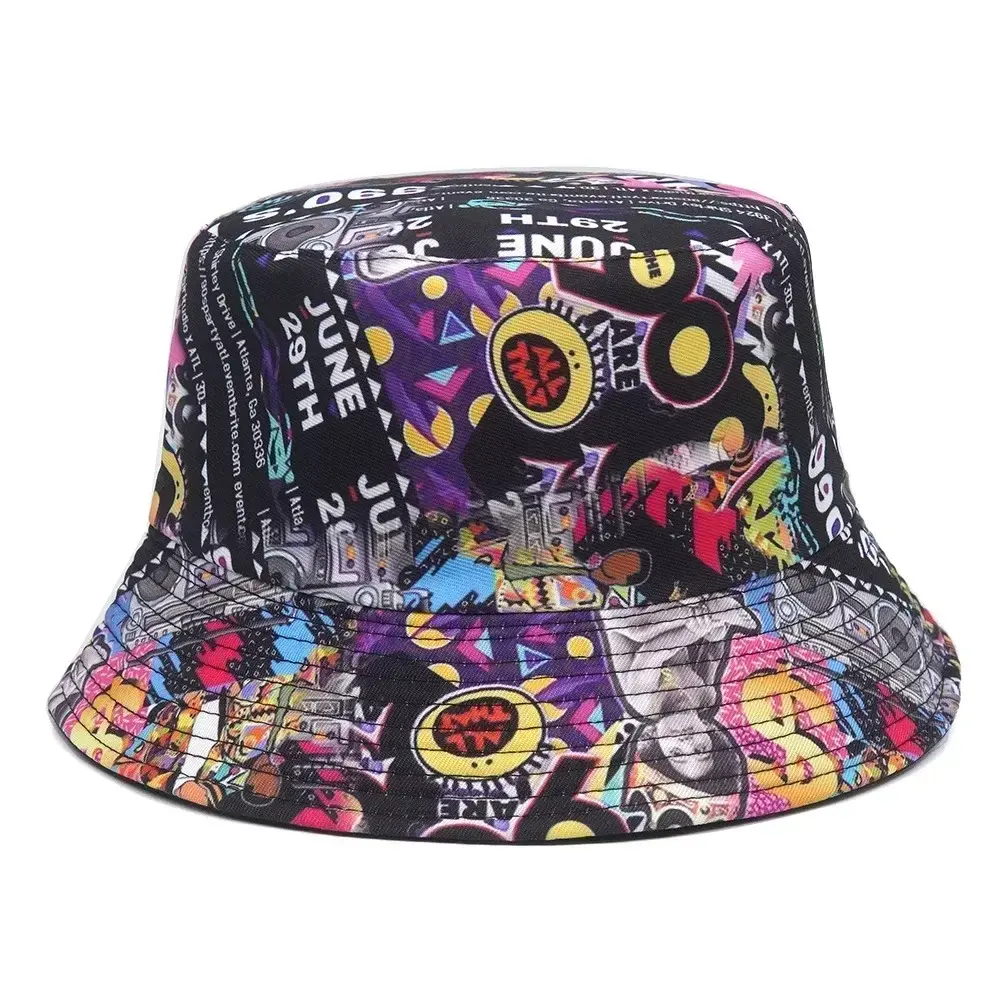 Women Bucket Hat Fashion Design Print 90's Panama Hats Female Vintage Fisherman Unisex Sun Cap Dropshipping