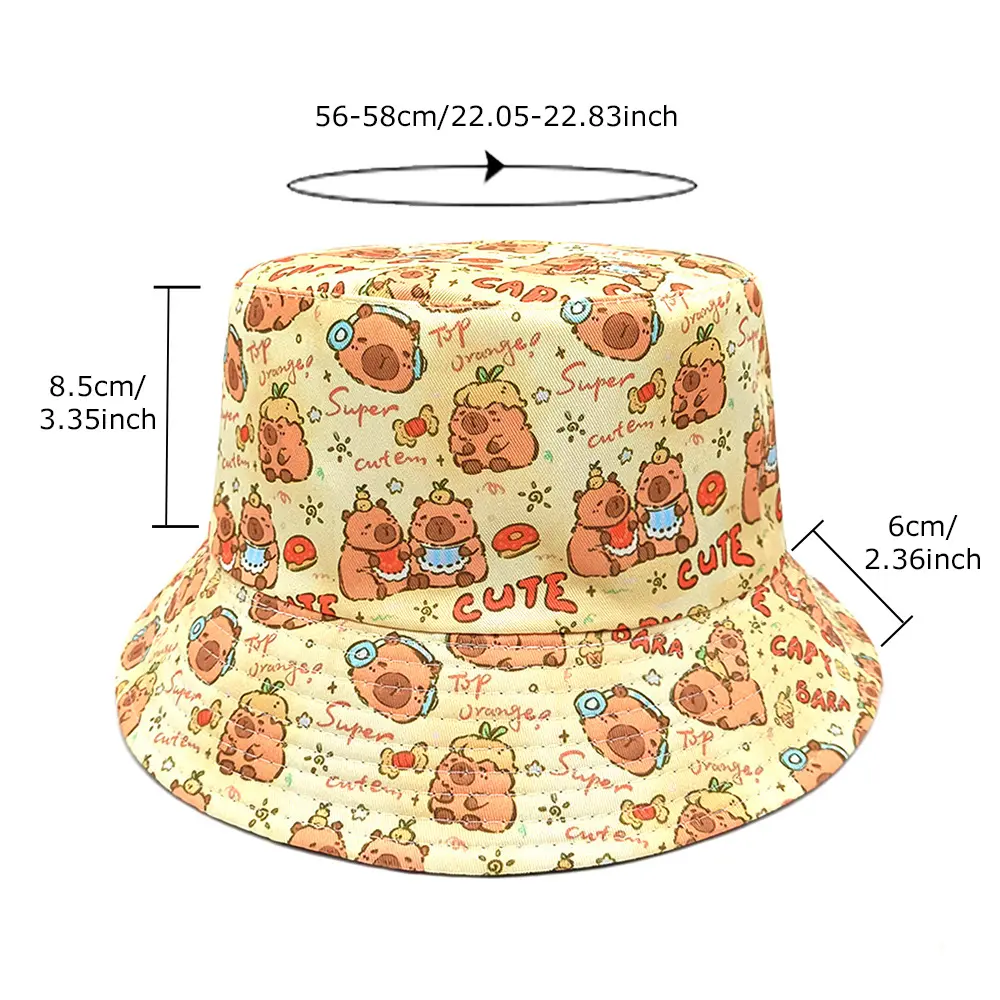 Cartoon Capybara Bucket Hat Animal Printing Pattern Fisherman Hats Cute Double Sides Panama Cap For Adult Cap Summer Outdoor