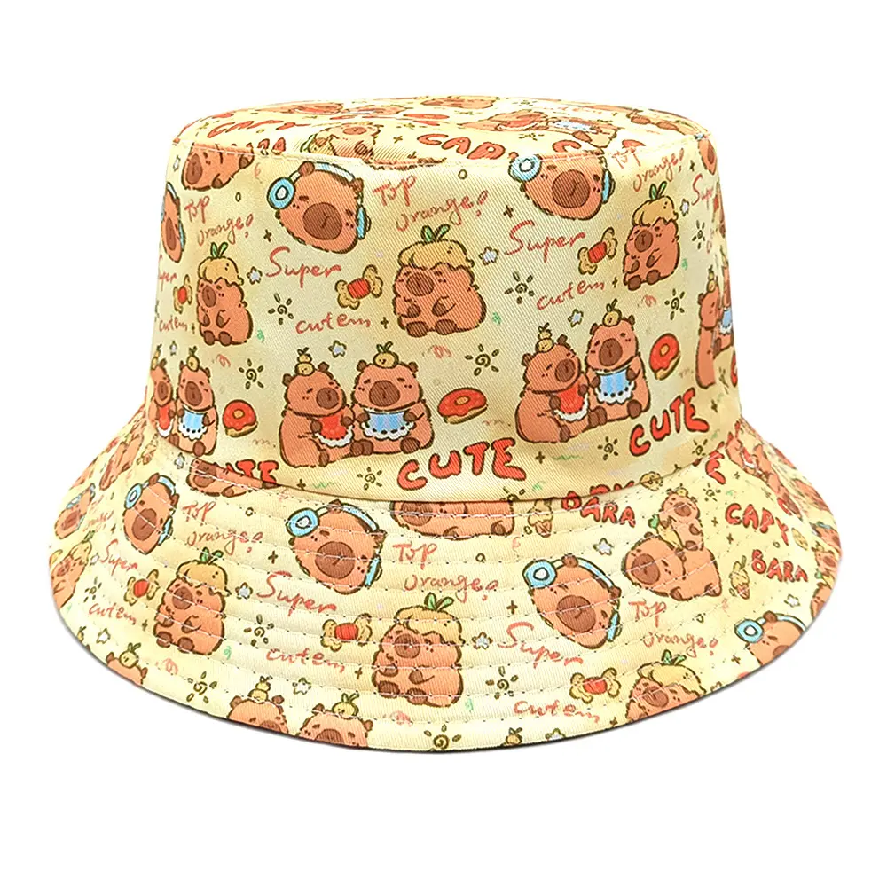 Cartoon Capybara Bucket Hat Animal Printing Pattern Fisherman Hats Cute Double Sides Panama Cap For Adult Cap Summer Outdoor
