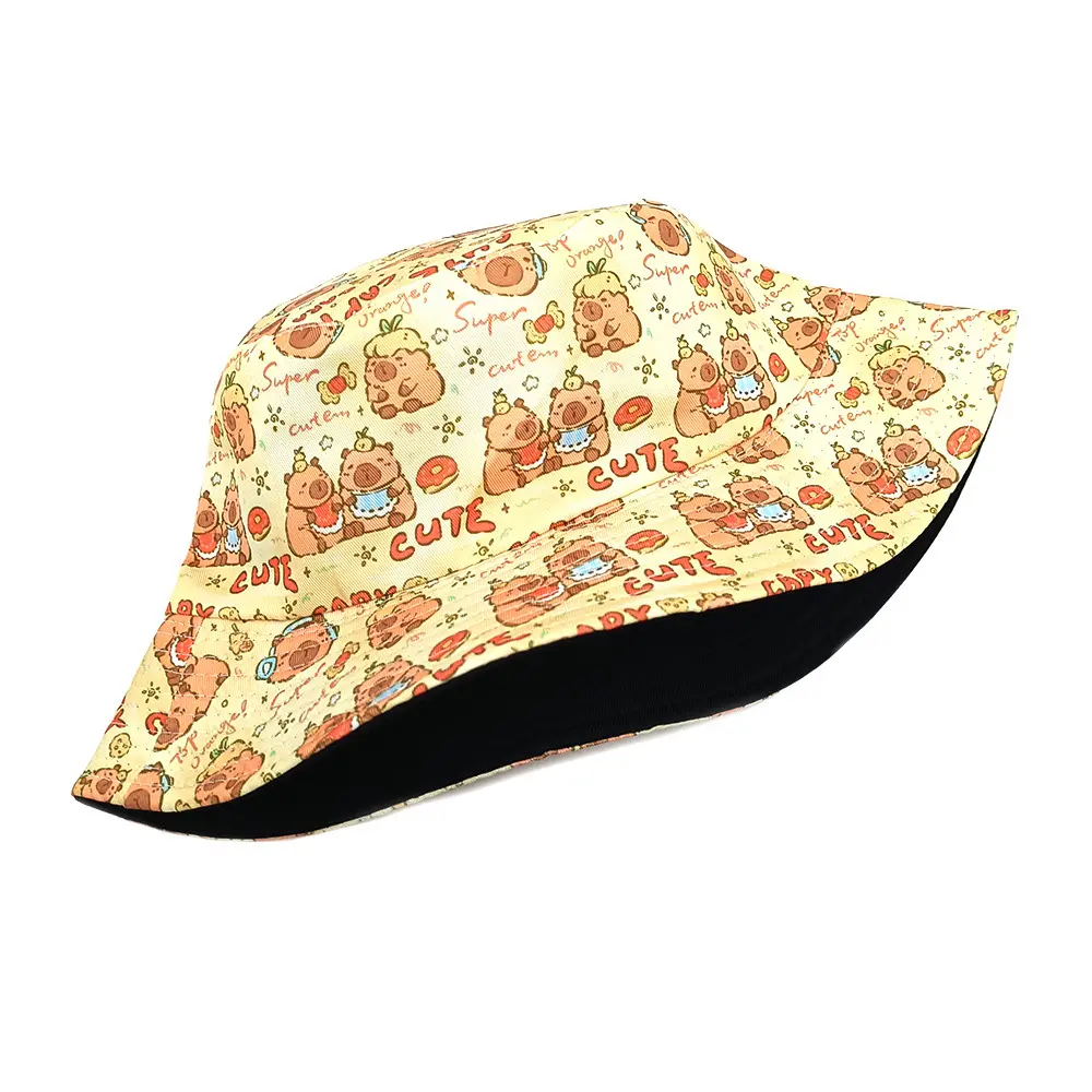 Cartoon Capybara Bucket Hat Animal Printing Pattern Fisherman Hats Cute Double Sides Panama Cap For Adult Cap Summer Outdoor