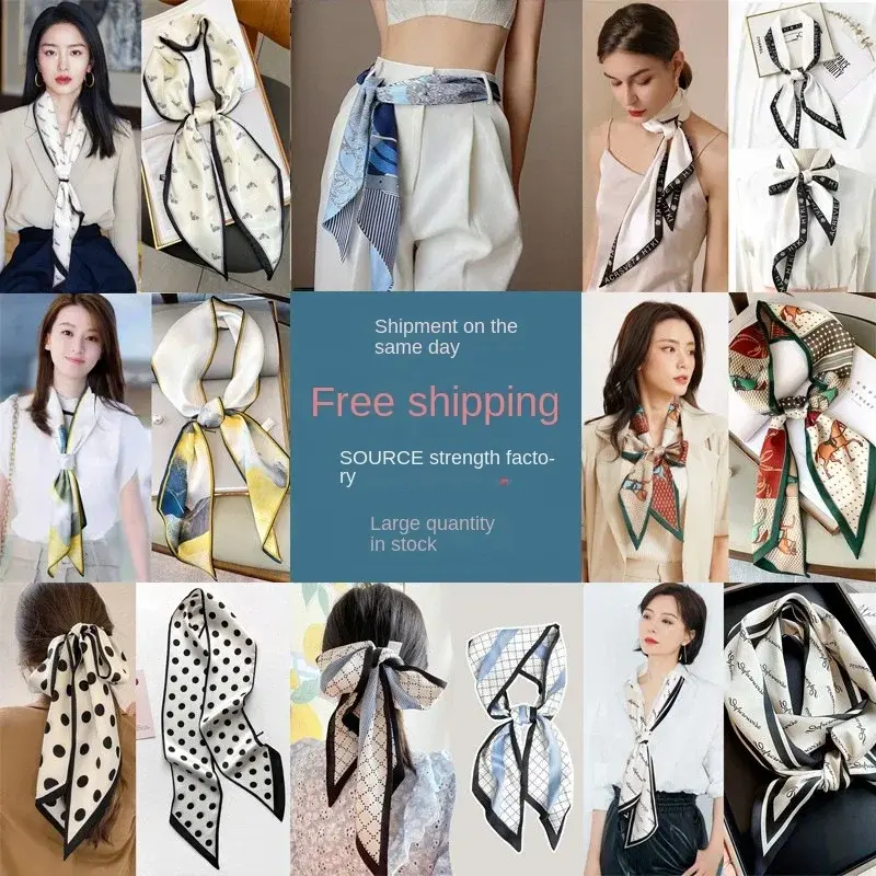Long Neckerchief Skinny Hair Ribbons Scarf Women Fashion Headbands Neck Scarfs Printed Hairband Cute Bag Scarves Female 13x150cm