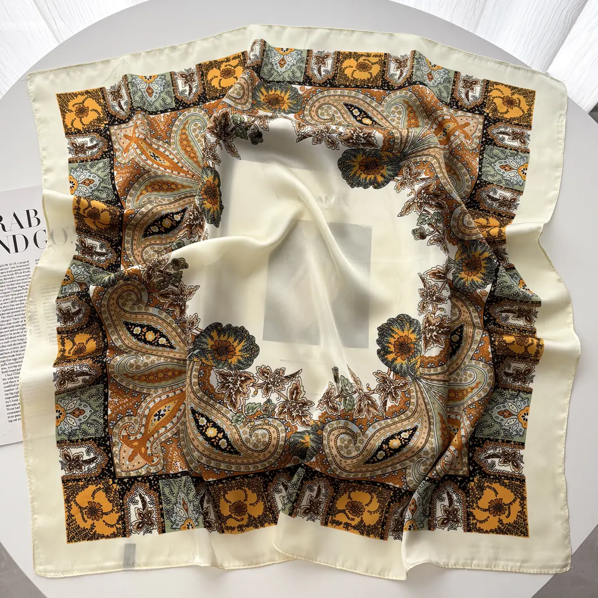 70*70cm Silk Square Scarfs Women Headscarf Foulard Bandana Pink Floral Print Neckerchief Soft Head Scarves Female Hijab Neck Tie