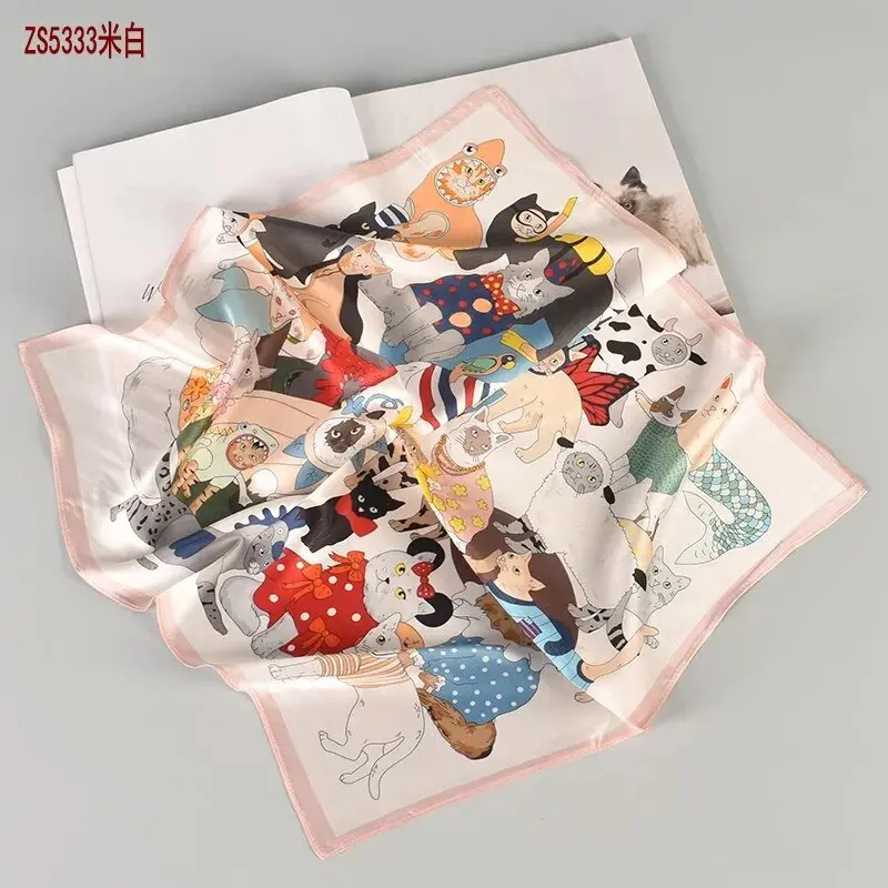 2024 Neckerchief Female Luxury Square Scarf for Women Silk Shawl Satin Hijab Fashion Wraps Hair Bands Ribbon Headband Bandana