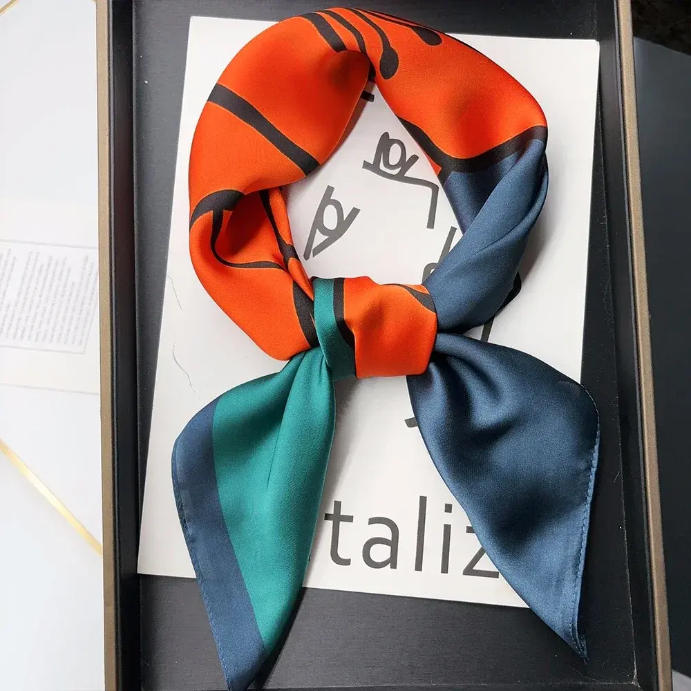 Luxury Brand 2024 Silk Square Scarf Women Cat Neck Hair Tie Band Beach Hijab Kerchief Head Headbands Bandana Female Foulard 70cm