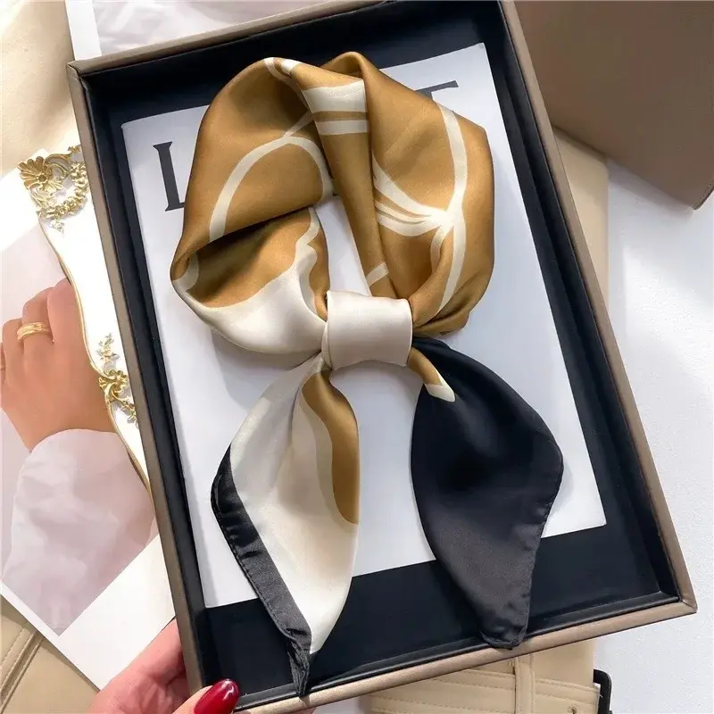 Luxury Brand 2024 Silk Square Scarf Women Cat Neck Hair Tie Band Beach Hijab Kerchief Head Headbands Bandana Female Foulard 70cm