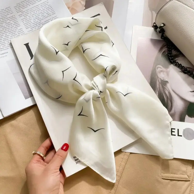 Luxury Brand 2024 Silk Square Scarf Women Cat Neck Hair Tie Band Beach Hijab Kerchief Head Headbands Bandana Female Foulard 70cm