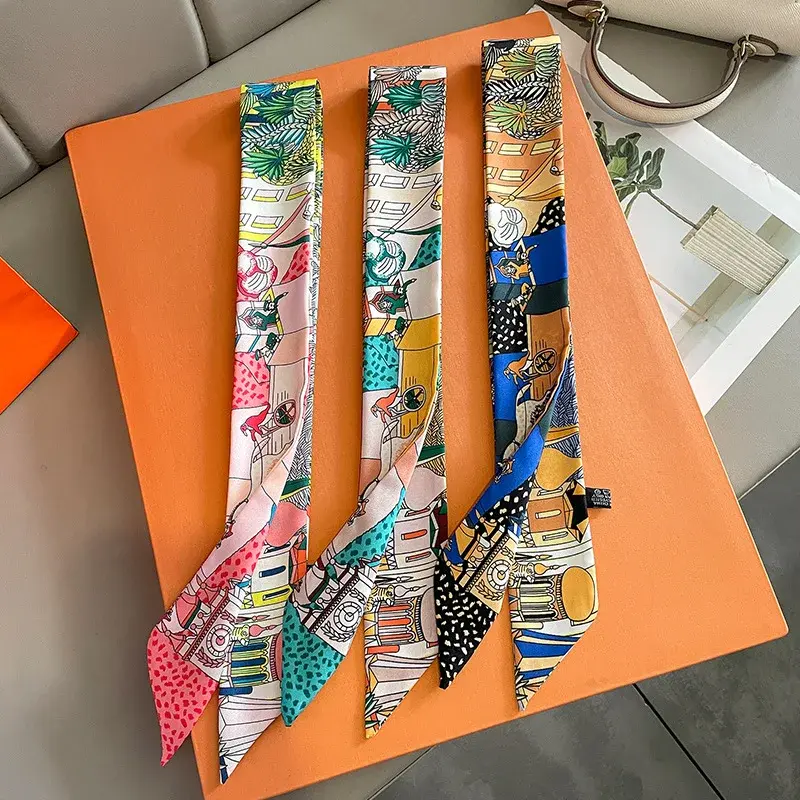 2025 Long Scarf for Women Narrow Ribbon Headband Female Neckerchief Handle Bag Band Bandana Hair Tie Accessories