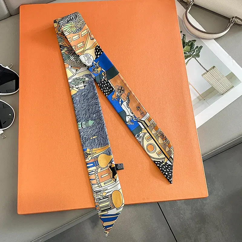 2025 Long Scarf for Women Narrow Ribbon Headband Female Neckerchief Handle Bag Band Bandana Hair Tie Accessories