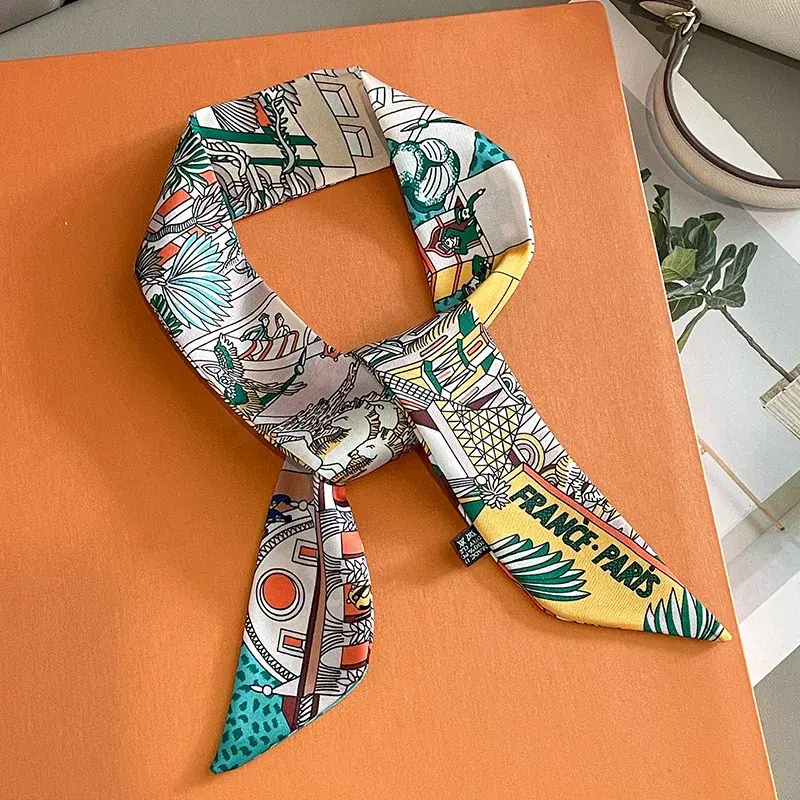 2025 Long Scarf for Women Narrow Ribbon Headband Female Neckerchief Handle Bag Band Bandana Hair Tie Accessories