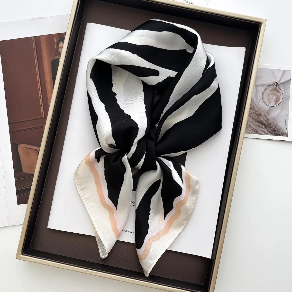 Print Shawl Square Scarf for Women Soft Satin Neckerchief Female Hair Bands Ribbon Headband Bandana