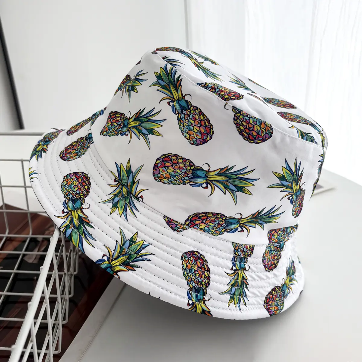 Bucket Hat Vintage Style Fisherman Hats Cartoon Printing Panama Cap Double Sides Location Design Cap Sun Outdoor