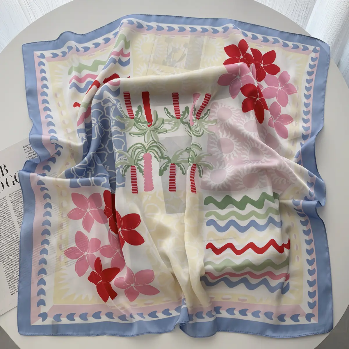 Clock Pattern Luxury Square Scarves Women's Satin Scarf Bandana Neckerchief Neckties Hairbands Bags Foulard Shawl