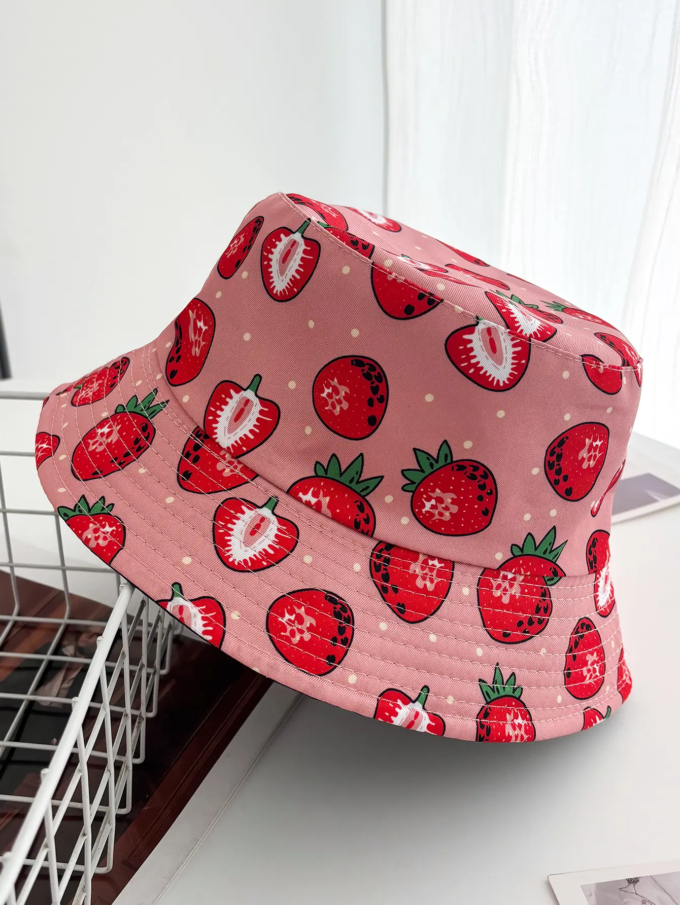 Bucket Hat Vintage Style Fisherman Hats Cartoon Printing Panama Cap Double Sides Location Design Cap Sun Outdoor