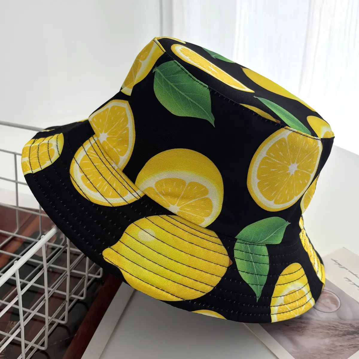 Bucket Hat Vintage Style Fisherman Hats Cartoon Printing Panama Cap Double Sides Location Design Cap Sun Outdoor