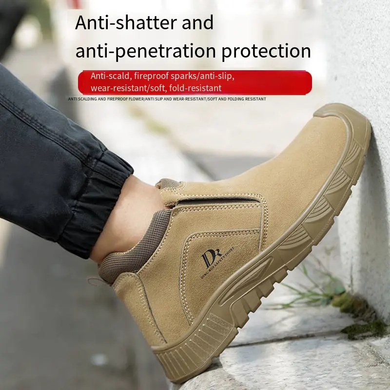 High Quality Cowhide Work Shose Men Anti Scald Anti Slip Abrasion Resistant  Sole Anti-smashing Puncture Lightweight Safty Shoes