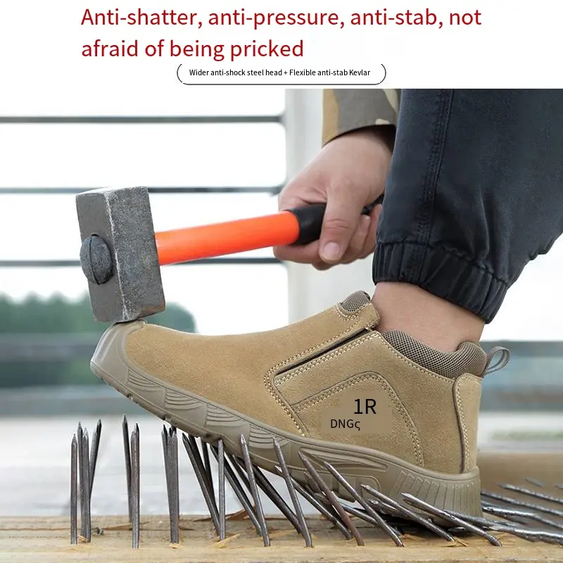High Quality Cowhide Work Shose Men Anti Scald Anti Slip Abrasion Resistant  Sole Anti-smashing Puncture Lightweight Safty Shoes