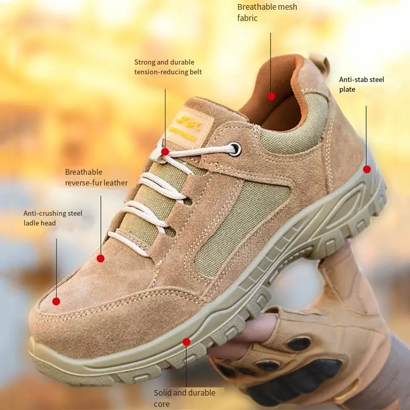 Comfortable Outdoor Safety Shoes Men Breathable Anti-smashing Puncture Anti Slip Abrasion Resistant Lightweight Work Shoes