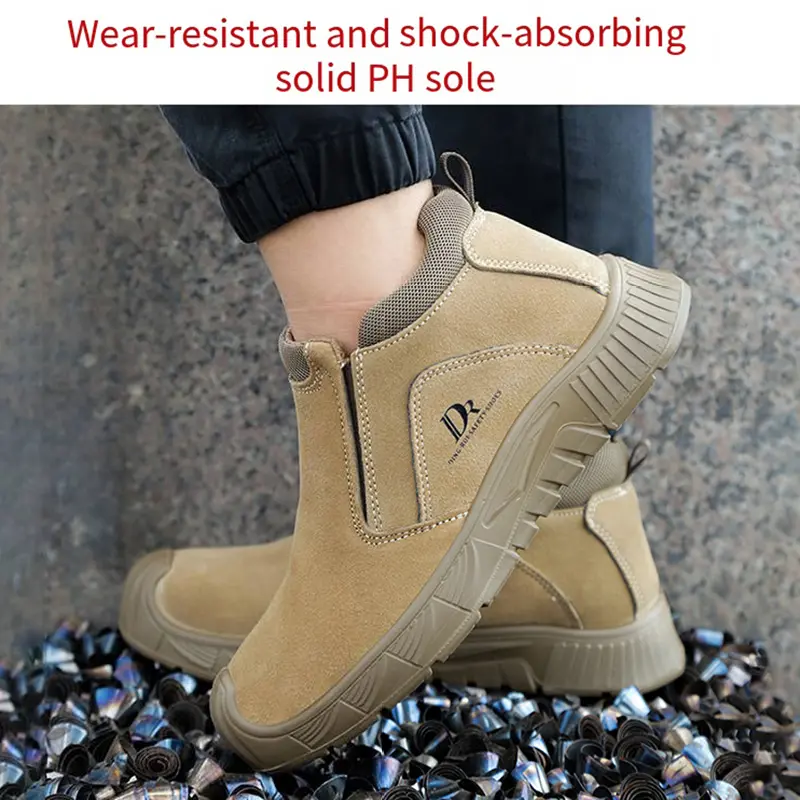 High Quality Cowhide Work Shose Men Anti Scald Anti Slip Abrasion Resistant  Sole Anti-smashing Puncture Lightweight Safty Shoes