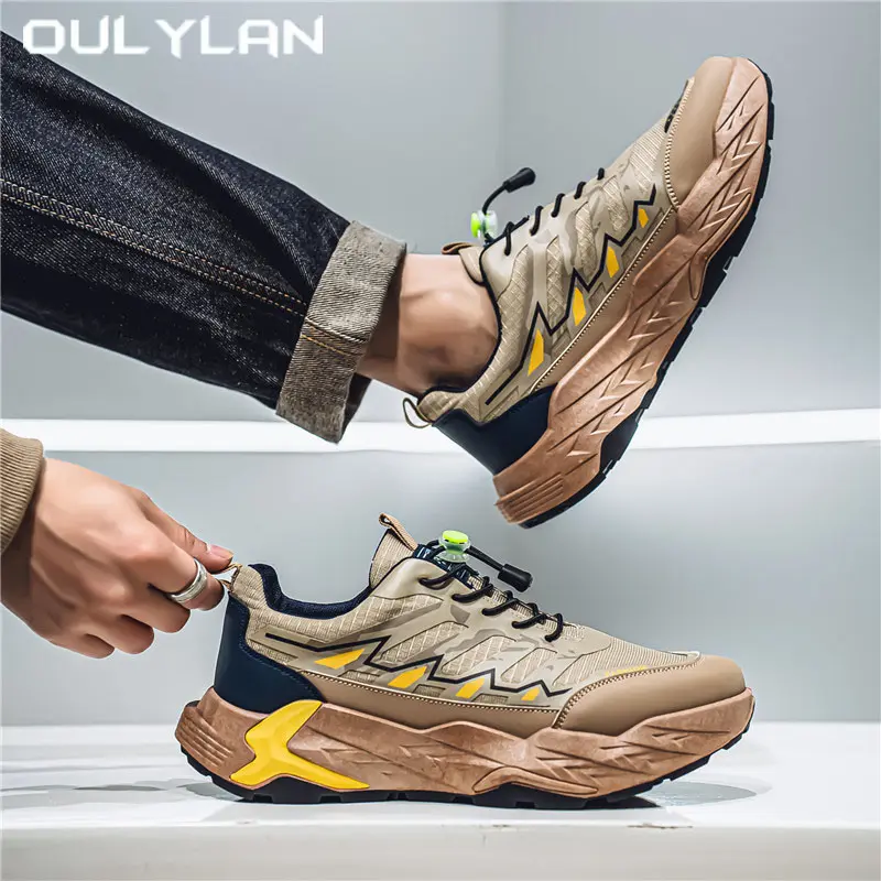 Sports Color Blocked Sneakers Thick Soled Shoes Casual Men's Shoes All Seasons Youth Outdoor Mesh Shoes White Running Shoes