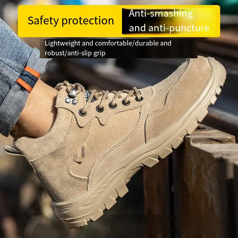 2025 New Breathable Lightweight Work Shoes Men's Safety Shoes Anti-smashing Anti-puncture Steel Toes Wear-resistant Soft Sole
