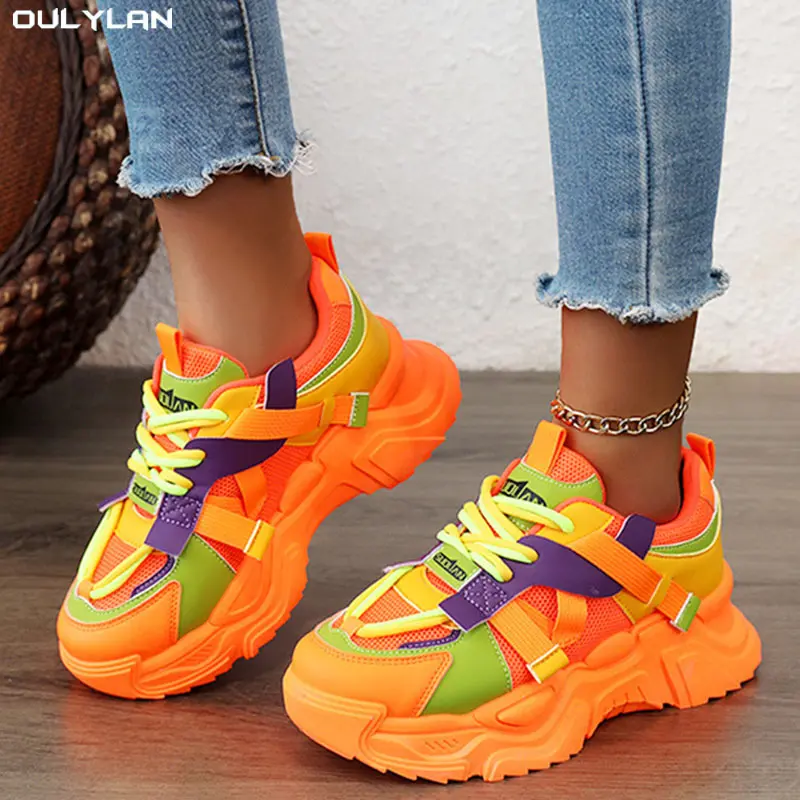 Oulylan Woman Fashion Sports Running Shoes Walking Footwear Sneakers Luxury Shoes Thick-soled Sneakers Breathable Shoe