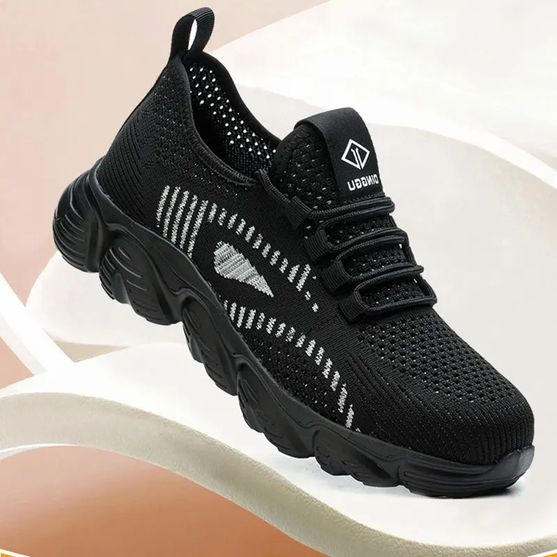 Men's Shoes Summer Breathable  Anti Puncture safety Flying Woven Anti Impact in Steel Toe Protection Work Shoes Anti Slip