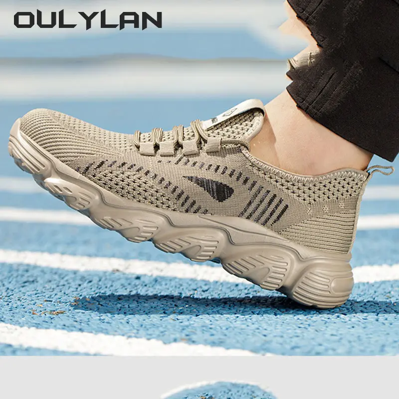Men's Shoes Summer Breathable  Anti Puncture safety Flying Woven Anti Impact in Steel Toe Protection Work Shoes Anti Slip