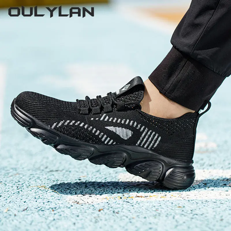 Men's Shoes Summer Breathable  Anti Puncture safety Flying Woven Anti Impact in Steel Toe Protection Work Shoes Anti Slip