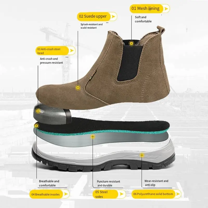 Breathable Work Shoes Men Lightweight Comfortable Puncture-Proof Spark Proof Wear-resistant Anti-slip Protect Safety Shoes