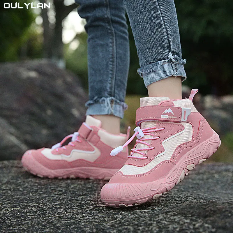 Oulylan Boys Girls Spring Casual Shoes Breathable Mesh Shoes Outdoors Anti-slip Running Shoes Children's Mid-top Lace-up Shoes