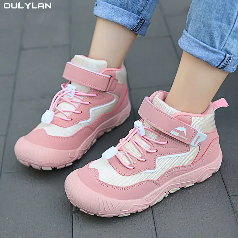 Oulylan Boys Girls Spring Casual Shoes Breathable Mesh Shoes Outdoors Anti-slip Running Shoes Children's Mid-top Lace-up Shoes