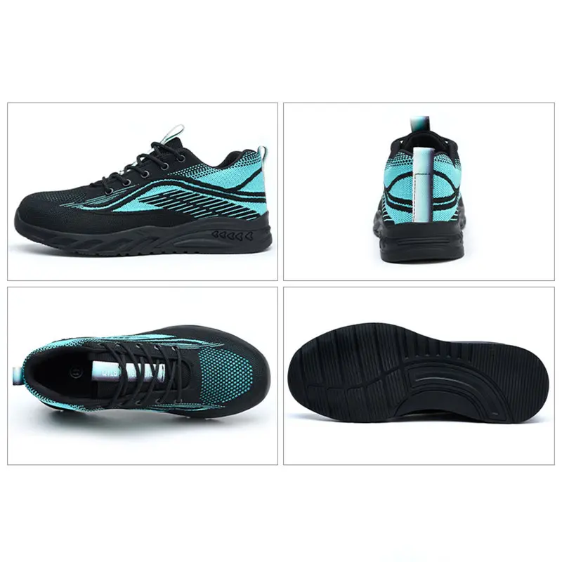 Foldable Men Protective Shoes Fyknit Upper Safety Shoe Anti Puncture Kevlar Workshoes Wear-resistant Rubber Outsole Sportshoes