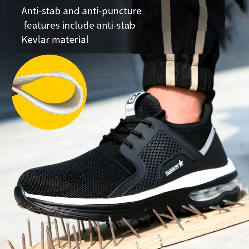 Lightweight Work Shose Men Anti Slip Abrasion Resistant Air Cushion Sole Steel Toe Anti-smashing Puncture Protect Safty Shoes