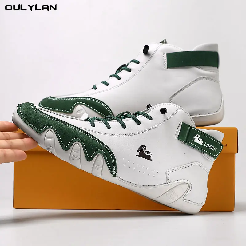 Oulylan Fashion Leather Sports Running Shoes Woman Men Martin Boots Luxury Sneakers Breathable Lace-up Walking Footwear